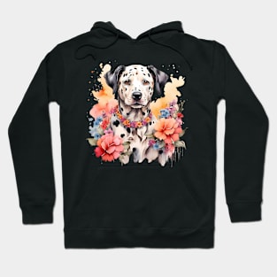 A dalmatian decorated with beautiful watercolor flowers Hoodie